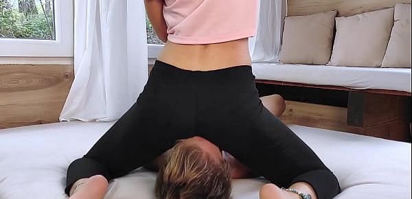  I DESTROY HIS FACE WITH MY PUSSY!!! Female Domination Facesitting - Ripped Yoga Pants and Loud Moaning